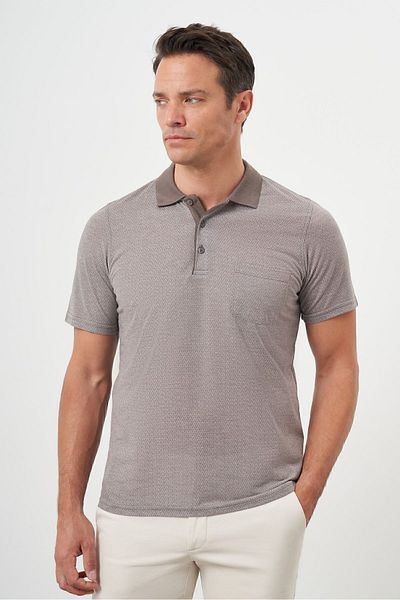 Morven Men's Beige Trend Pocket Polo Neck T-Shirt