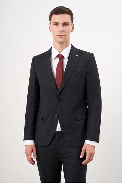 Morven Men's Black Polyviscose Trend Pattern Slim Fit Pointed Neck Suit