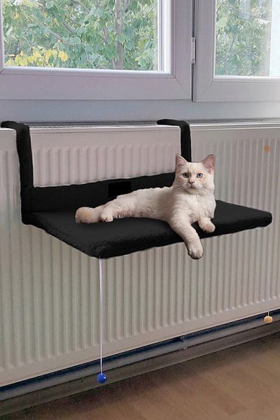 Bundera Cat Radiator Bed Black Heating Honeycomb Top Hanger Polar Plush Cat Hammock