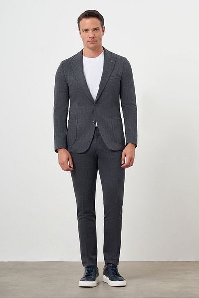 Morven Men's Slim Fit Smoked Polyviscon Striped Suit - Pointed Collar