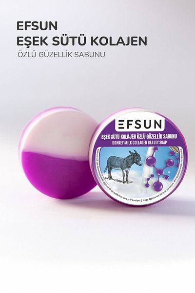 Efsun صابون تجميل مستخلص كولاجين حليب الحمار الطبيعي، صابون صلب مستدير مع كولاجين حليب الحمار 135 جرام