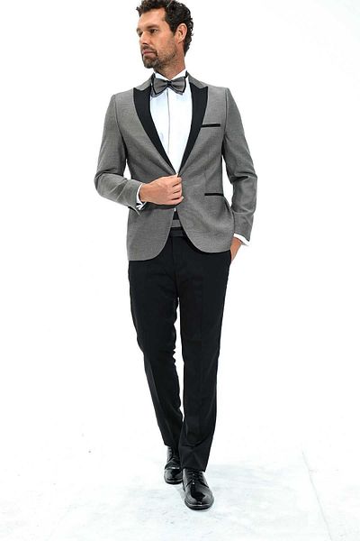Morven Tuxedo gri Portofino Slimfit Jacquard pentru bărbați