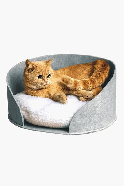 Bundeba Puki Cat Bed Gray Plush Cushioned Pet Cat Cushion Cat Nest House Hut