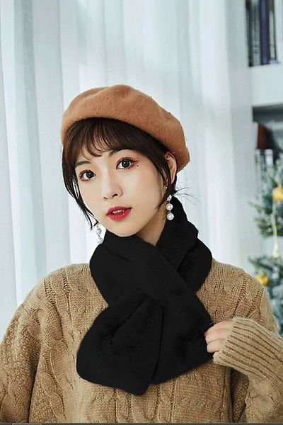 Bundera Welsoft Black Plush Scarf Scarf Windproof Fleece Neck Collar Shawl