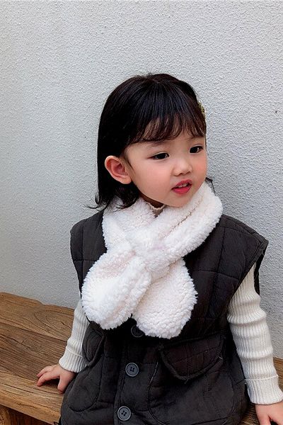Bundeba Woof White Children's Scarf Plush Camisole Windproof Fleece Neck Collar Shawl