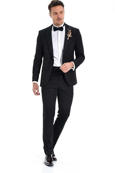 Morven Smoking jacquard, negru, slim fit, pentru bărbați