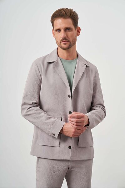 Morven Men's Stone Spring Buttoned Shirt Jacket