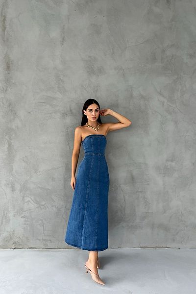 Seda Yalçın Atelier Strapless Zippered Light Blue Denim Dress