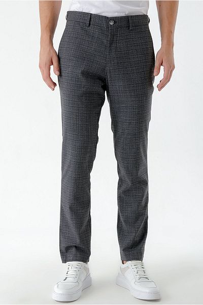 Morven Men's Smoked Polyviscon Trend Plaid Slim Fit Classic Trousers