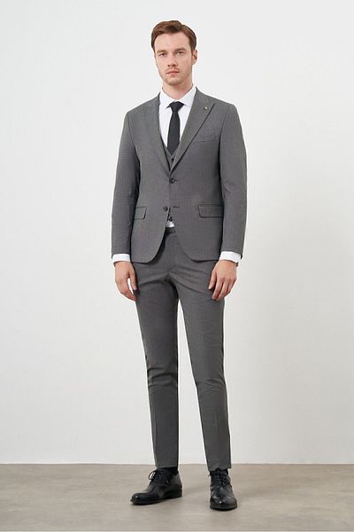 Morven Men's Slim Fit Smoked Polyviscose Suit - Vest and Pointed Collar Pattern