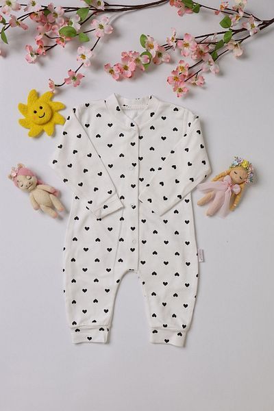 Nayinom White Heart Printed 100% Organic Cotton Baby Rompers