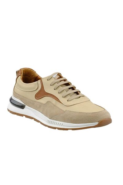 Morven Men's Beige Orange Leather Beige Suede Moldova Sole Sports Shoes