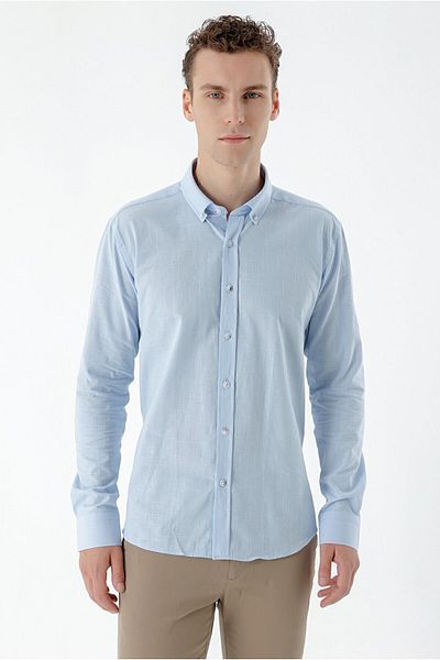 Morven Cămașă Slim Fit în carouri din bumbac albastru pentru bărbați