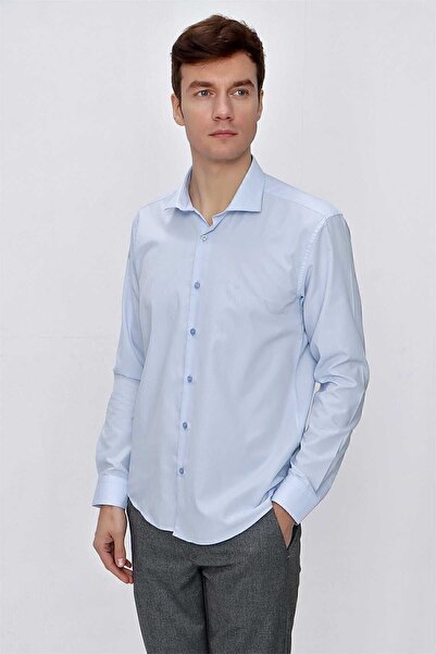 Morven Erkek A. Mavi Basic Slim Fit Dar Kesim Gömlek