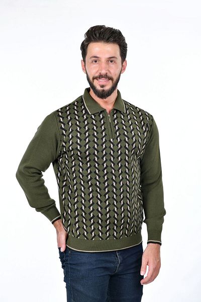 Kamalı Men's Steel Knit Shirt Collar Zippered Polo Collar Anti-Pilling Knitwear Winter Dad Sweater