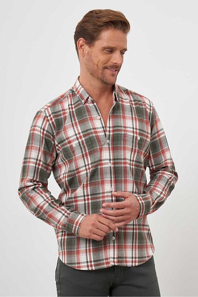 Morven Men's Green Trend Lumberjack Plaid Buttoned Collar Regular Fit Shirt
