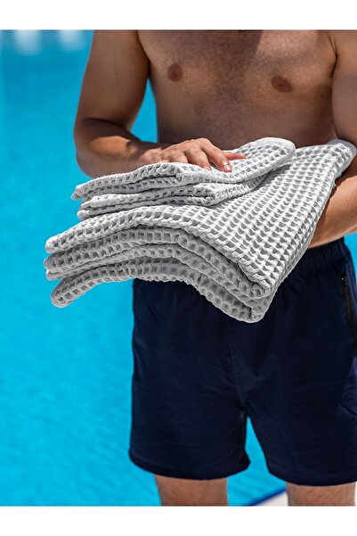 KARNA Пляжний рушник 4-х частинний комплект рушників Torshon Korent 40x80 - 70x140 світло-сірий