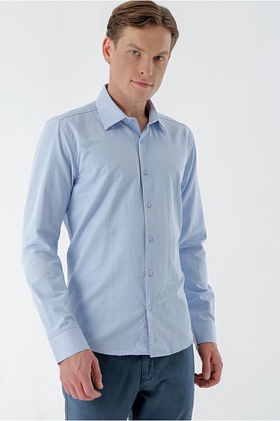 Morven Cămașă albastră Dobby Dobby Export Slim Fit pentru bărbați