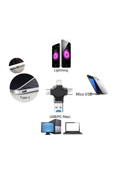 TahTicMer Usb Girişli 3 In 1 Lightning Type C Micro Usb C 3.0 Flash Dosya Aktarım Çevirici Dönüştürücü