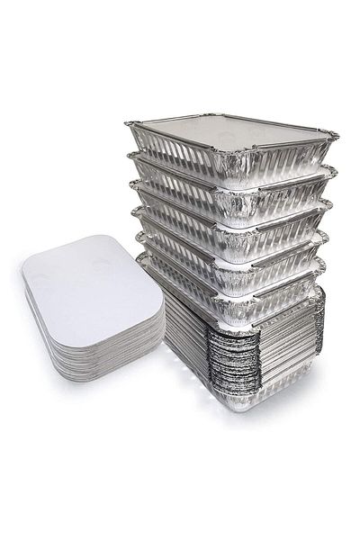 Roll-Up طقم وعاء وغطاء ألومنيوم مستطيل 750 جرام 100 قطعة