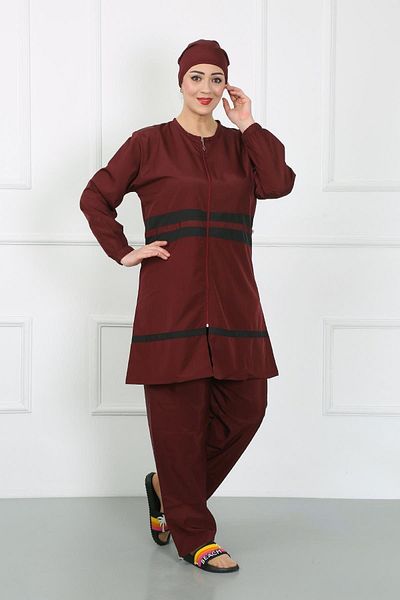 Akbeniz Claret Red Hijab Μαγιό - Plus Size 44020