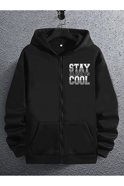 FULL TOLERANCE Stay Always Cool  Desen baskılı kapşonlu fermuarlı hırka