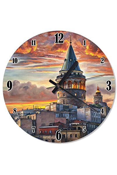 Tablo Mega İstanbul Galata Kulesi Analog Duvar Saati