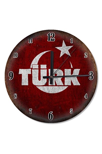 Genel Markalar 30 Cm Çap Türk Yazı Bayraklı Sessiz Duvar Saati, Çok Renkli, Ş...
