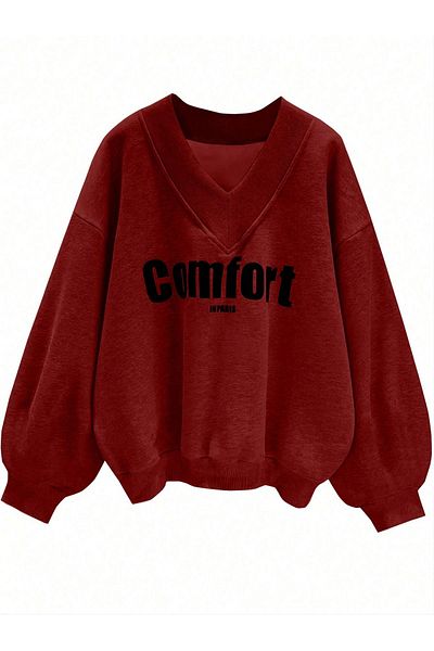 Know Dámská oversize mikina se 3 vlákny červené Comfort v Paříži s výstřihem do V