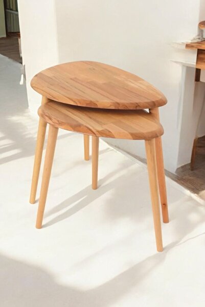 BAUPOR Masif Naturel 2'li Zigon Sehpa Set