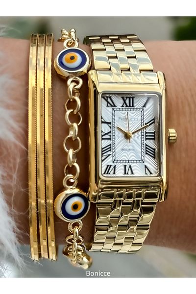 Ferrucci Brand Silver Color Steel Strap Lover Couple Wristwatch + bracelet