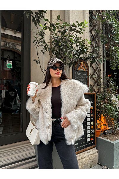 ESRAHELVACI Παλτό Premium Fur Stone με διπλό στήθος