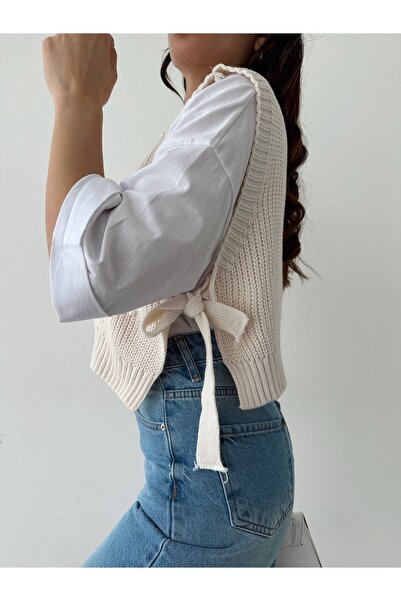 BEJNA Γυναικείο πλεκτό πουλόβερ με πλεκτό πέτρινο πλαϊνό μαργαριτάρι