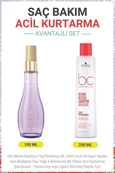 Bonacure Barbary Fig Finishing Oil - Besleyici Saç Yağı + BC Clean Acil Kurtarma Şampuanı