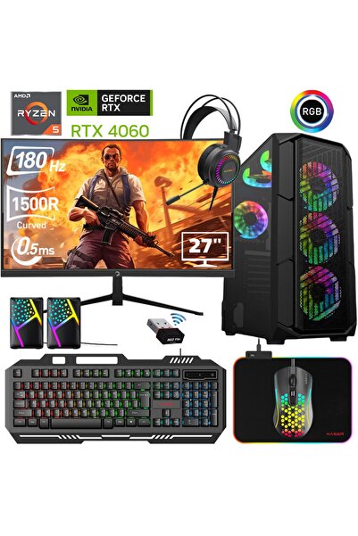 XASER Xsr478 Ryzen 5 5600 16gb Ram 512gb M.2 Nvme Ssd 8gb Rtx4060 27"curved 1...