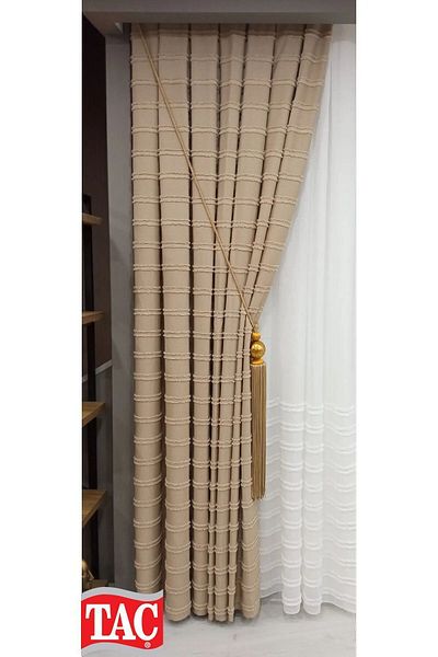 Taç New Season Dreamer - Linen Background Curtain Suitable for All Rooms, Floor Bearded - Beige