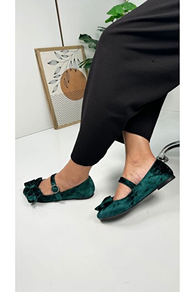 Nstil Green Velvet - Single Strap Casual Women's Shoes, Oval Toe and Serrated Sole 283