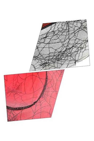 Parti dolabı Καπέλο μάγισσας Halloween - Κόκκινο, Μαύρο, Μοτίβο ιστού αράχνης, Τούλι πάρτι, 34εκ