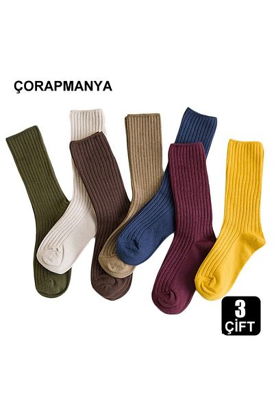 çorapmanya 3 чифта цветни безшевни оребрени меки чорапи за жени