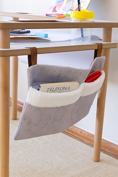 HAMUR Practical Hanging Organizer Baby Stroller Crib Edge Fluffy Organizer Solid Gray