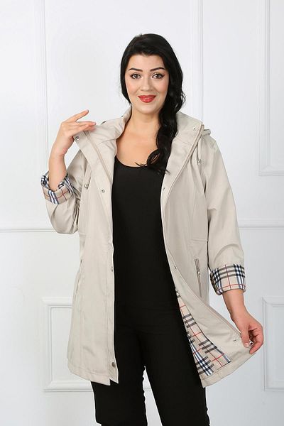 By Alba Collection Γυναικεία καμπαρντίνα Stone Color Plus Size