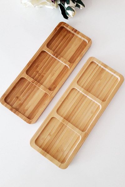 NOWHOME -2 Pieces of Bamboo Sectioned Snack Bowl / Presentation Bowl Special Series