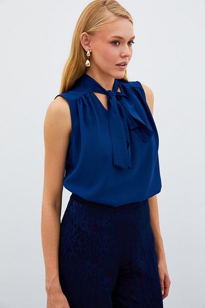 Sateen Dark Blue Scarf Tank Top