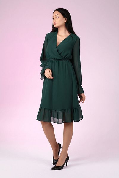 AVVER Rochie de damă din șifon, căptușită cu două piepte, verde smarald