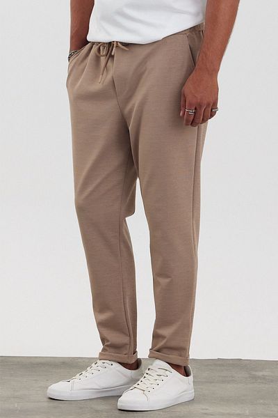 MADZEYMODA New Season Beige Ανδρικό Jogger Παντελόνι - Boyfriend Mold, Jacquard, Double Leg, Lycra Mz22008