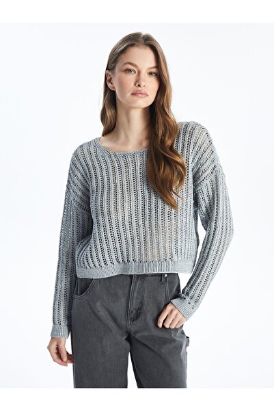 Dexia Maia - Плетен пуловер с дълги ръкави и детайли - Сив цвят