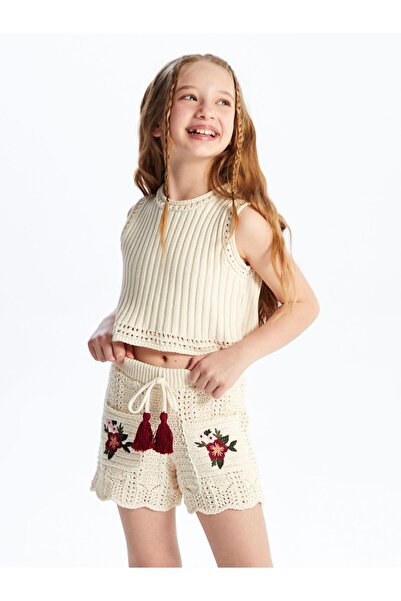 Dexia Tulua - Плетен детайл, гладка трикотажна блуза - Екрю