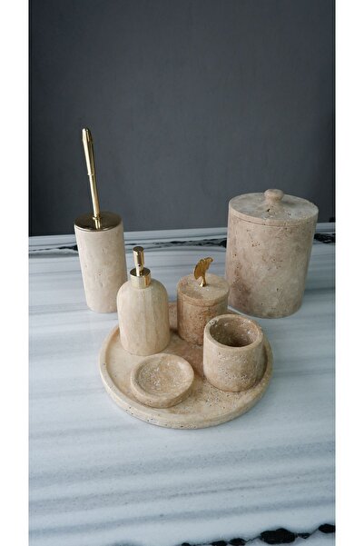 İnce mermer dekorasyon Doğal Şıklık Mermer Banyo Takımı 7 Parça, Traverten Lü...