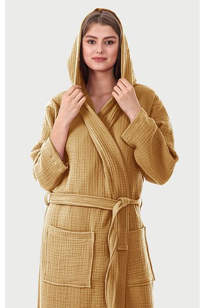 destinyhometex Unisex μπουρνούζι με κουκούλα 4 στρώσεων 100% οργανικό βαμβάκι Premium Multi Muslin Ultra Soft