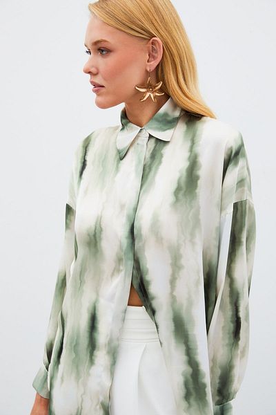 Sateen Wide Patterned Shirt - Khaki
